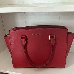 Michael Kors Red Satchel with Gold Hardware
